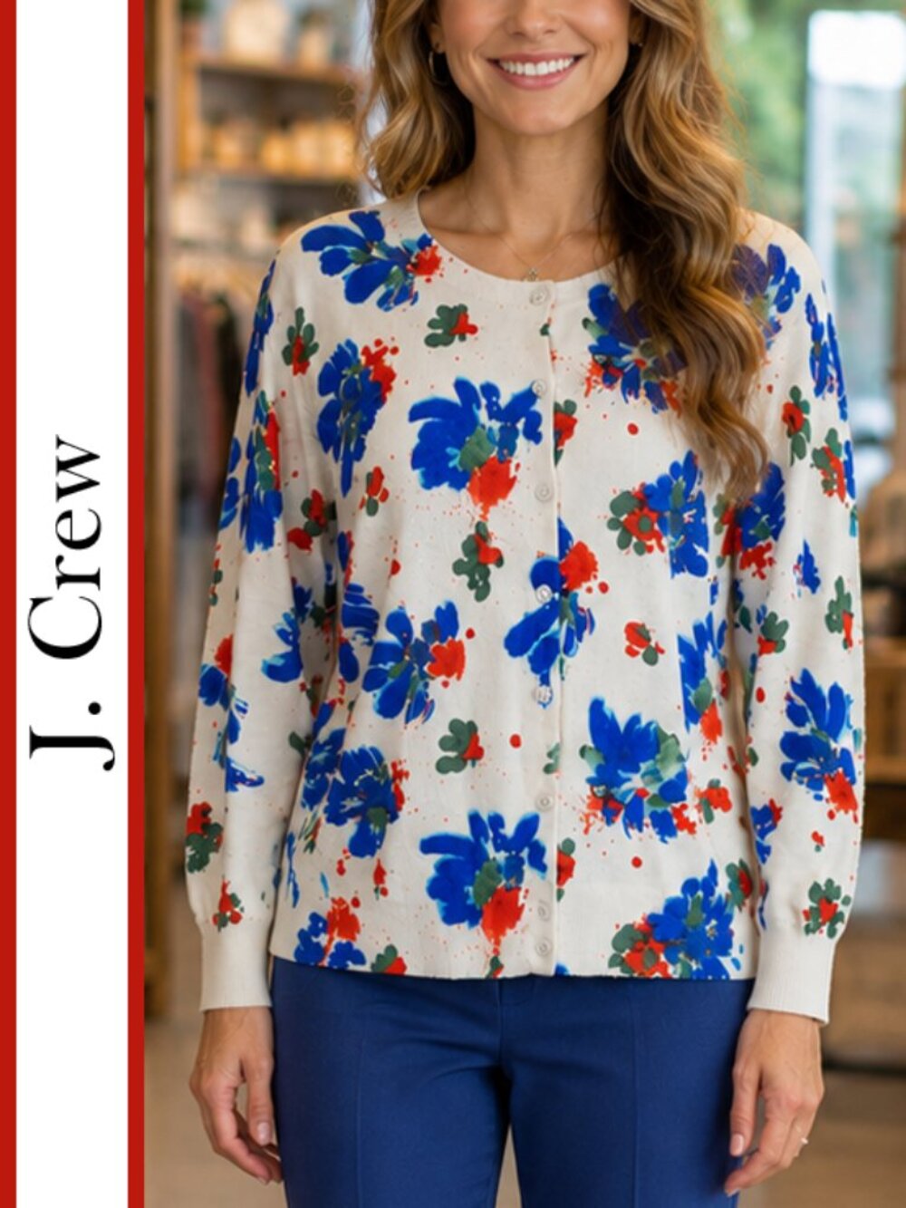J. Crew | 'Paintbox Floral' Classic Wool Cardigan